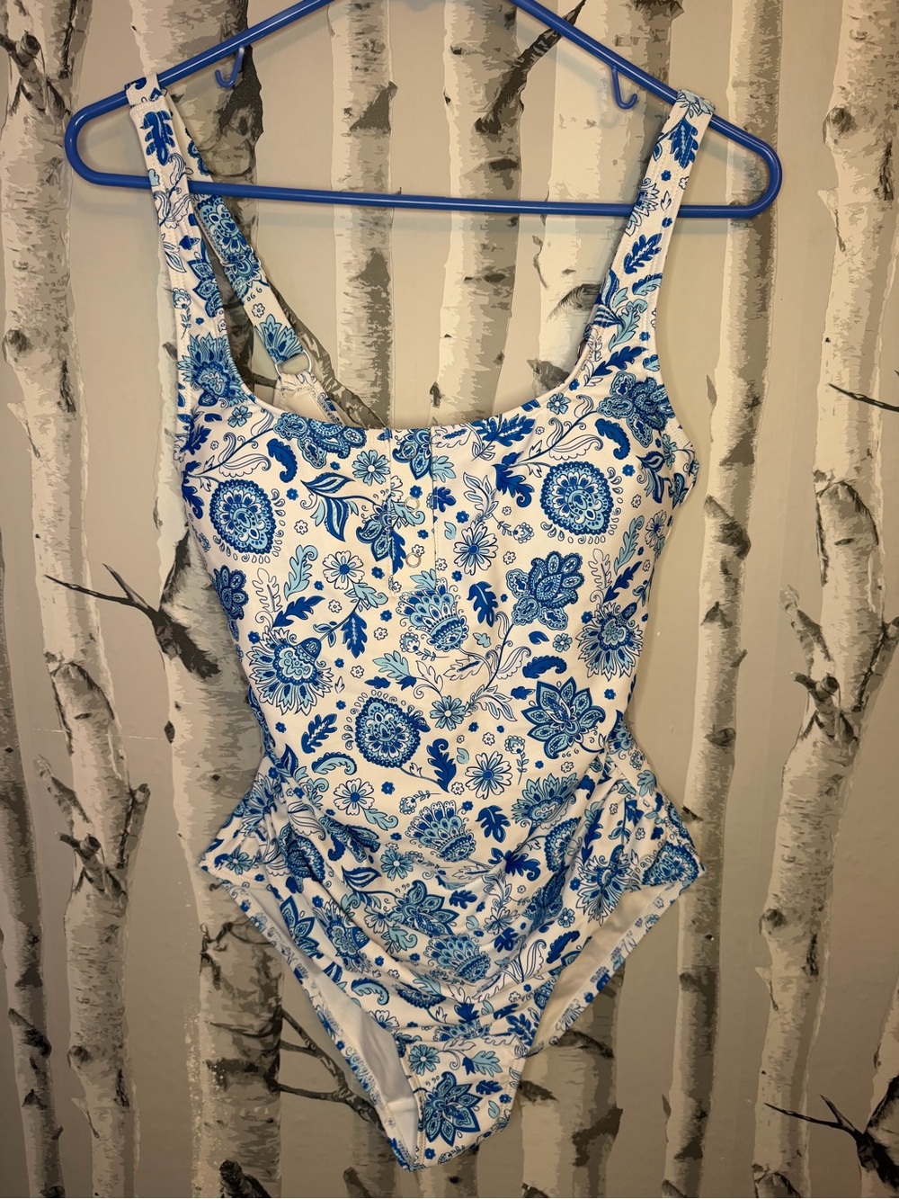 Cupshe White and Blue Floral One-Piece Swimsuit